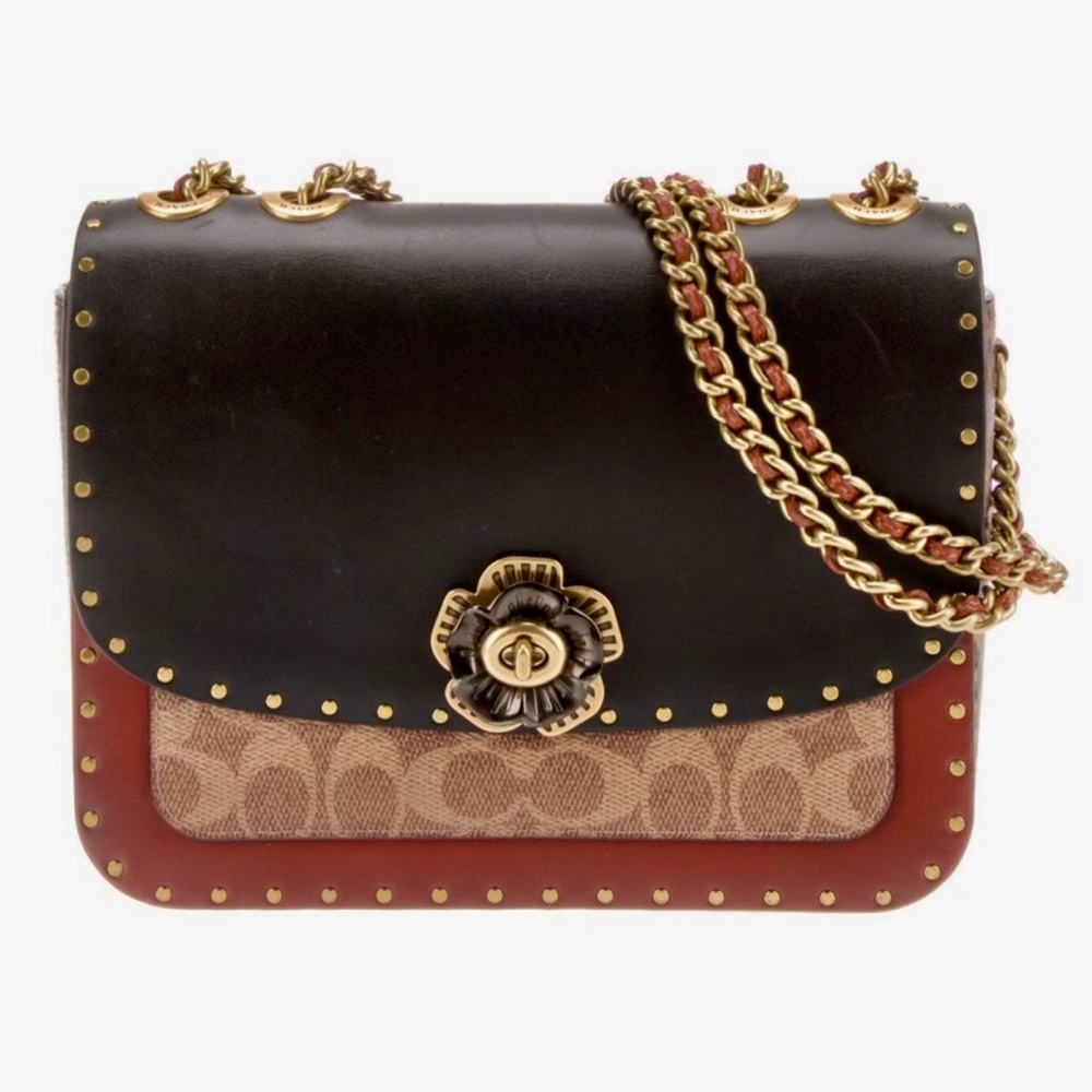 COACH MADISON SHOULDER BAG SIGNATURE CANVAS RIVETS AND SNAKESKIN DETAIL - Picture 2 of 10